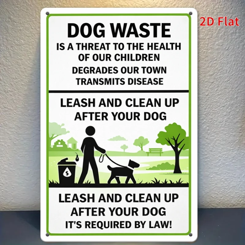 CIFBUY 2D Flat Dog Leash Cleanup Reminder Sign Aluminum Wall Art Waterproof Durable Yard Community Sidewalk Outdoor Decor