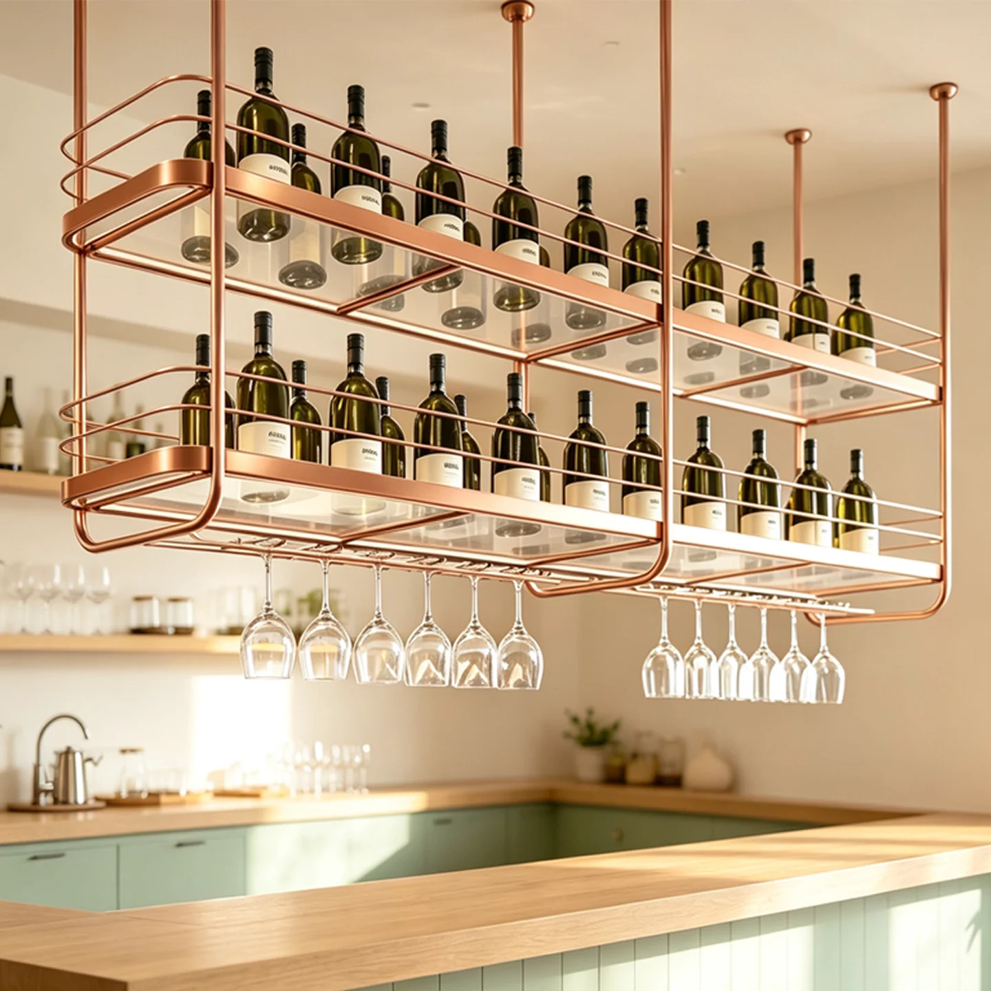 Bar luminous wine rack hanging commercial restaurant double-layer wine glass rack hanging upside down bar rack hanging household
