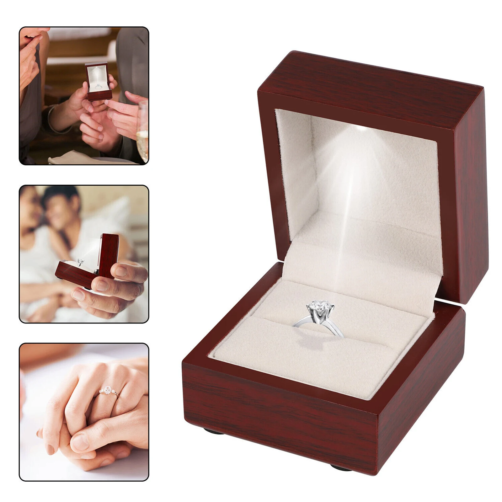 Wooden Jewelry Box Wedding Ring Boxes Earring Rings Case Jewelry Organizer Luxury Jewelry Gift Holder With Led Light 65x60x52mm