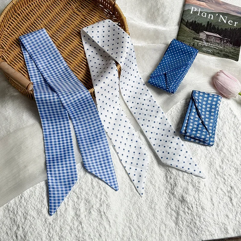 

Silk Scarf High-end Blue Small Fresh Silk Scarf Korean Version Versatile Hair Tie Bag Streamer Neck Small Scarf