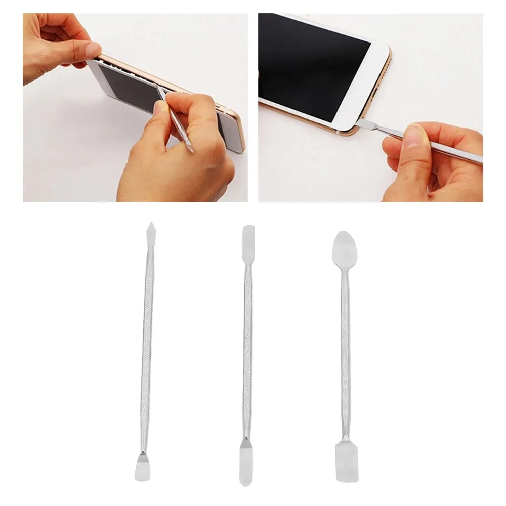 3개입 양면 금속 스퍼저 세트 미끄럼 방지 손잡이 다양한 프라이 팁 이중 끝 프라이 도구 고경도 금속