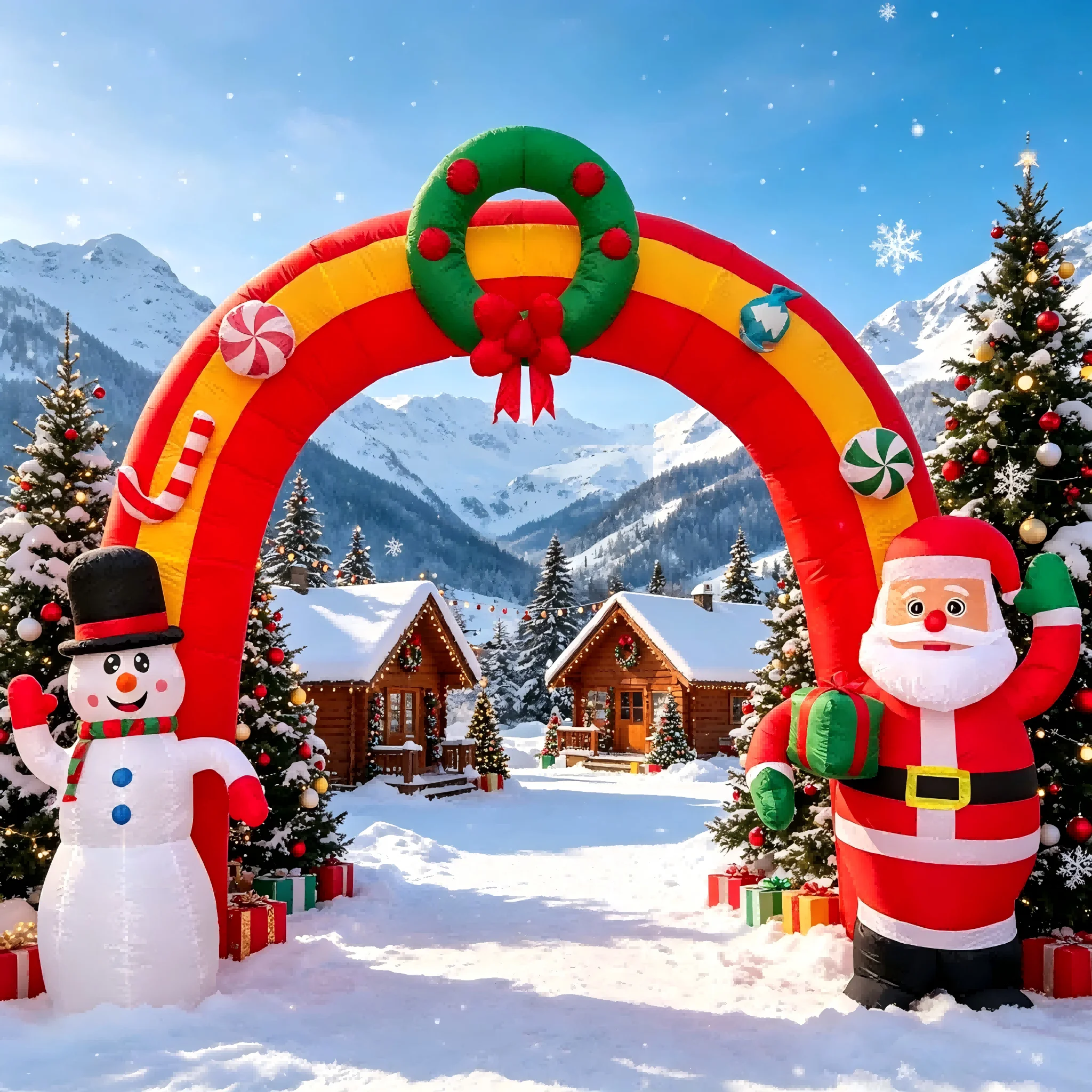 11.8 FT Christmas Inflatables Archway Outdoor Decoration Giant Blow Up Welcome Arch with Santa Claus, Gift Box, Snowman, Christmas Wreath, Built-in LED Lighting Effect for Xmas Holiday Party Yard Garden Lawn Decor