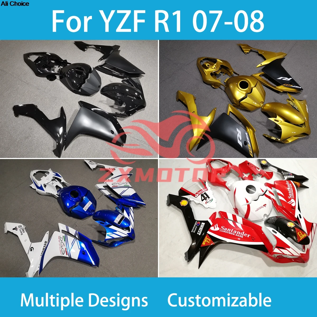 

Популярные обтекатели для Yamaha YZF R1 07 08, аксессуары для мотоциклов, 100% комплект деталей крышки обтекателя R 1 2007 2008