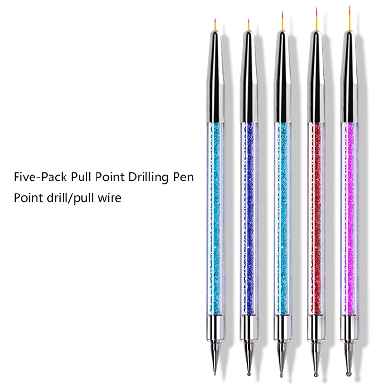 

5 Pcs/Sets Nail Art Pen 2 In 1 Double Ends Dotting Drawing Painting UV Gel Liner Polish Brush Set Nail Art Dotting Tools