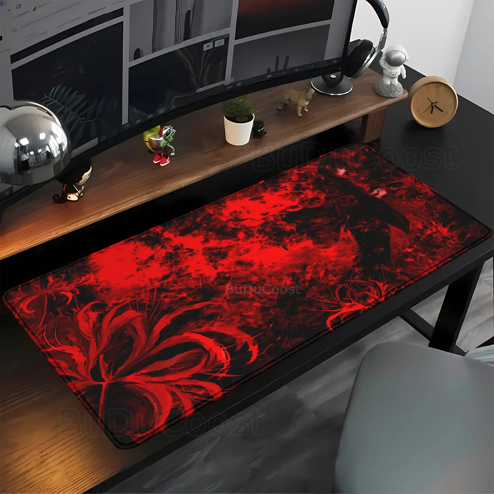 HD Computer Keyboard Accessories Desk Pad with Rubber Hot Black Background Red White Red Spider Lily Mouse Pad Large Gaming