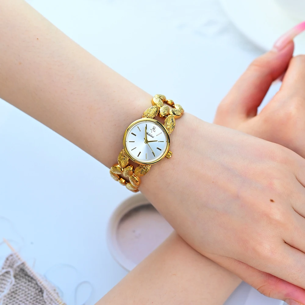 Yalalusi Luxury Gold Women Quartz Watch Elegant Bracelet Style Ladies Wristwatch Dress Gift 2026 New