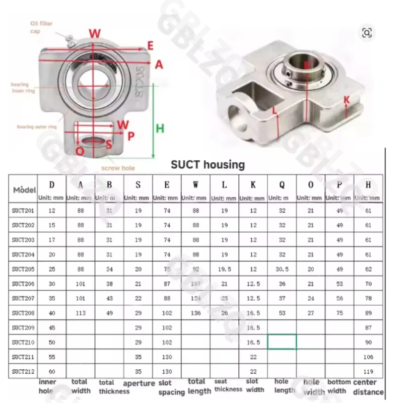 1PCS SUCT204-212 Stainless Steel Single-Axis Shell Outer Spherical Bearing Housing Corrosion Resistant 202/304 Optional