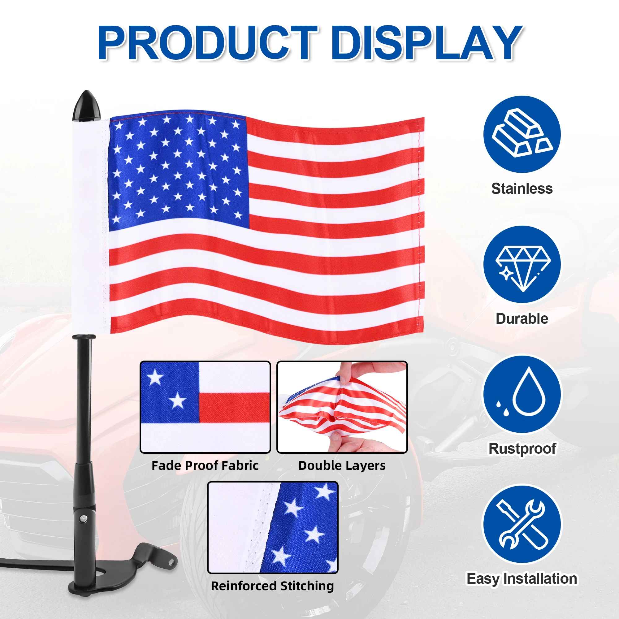 For Spyder F3/RT Accessories Trunk Mounted Folding Flag Pole Kit with Mutiple Flags Fits for Can AM Spyder RT 2020+, F3 LTD 2017