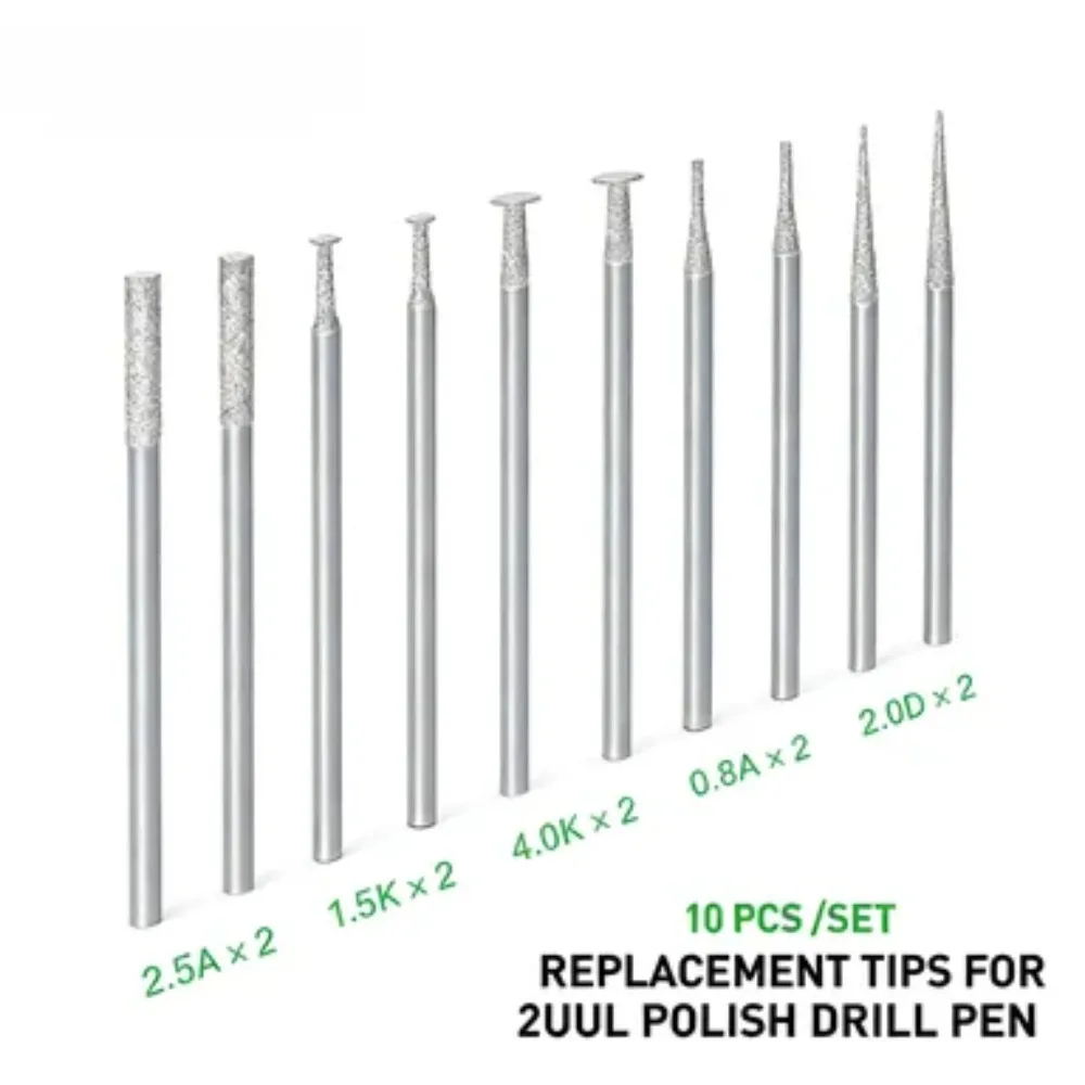 

2UUL 10Pcs 2.35mm Grinding Head Polish Drill Pen Tips for Mobile Repair IC Chip Polishing Motherboard Cleaning Tool Set