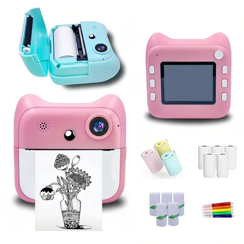 Impressora fotográfica sem fio portátil, câmera instantânea recarregável usb com papel de impressão, brinquedo criativo para meninos e meninas, presente de aniversário