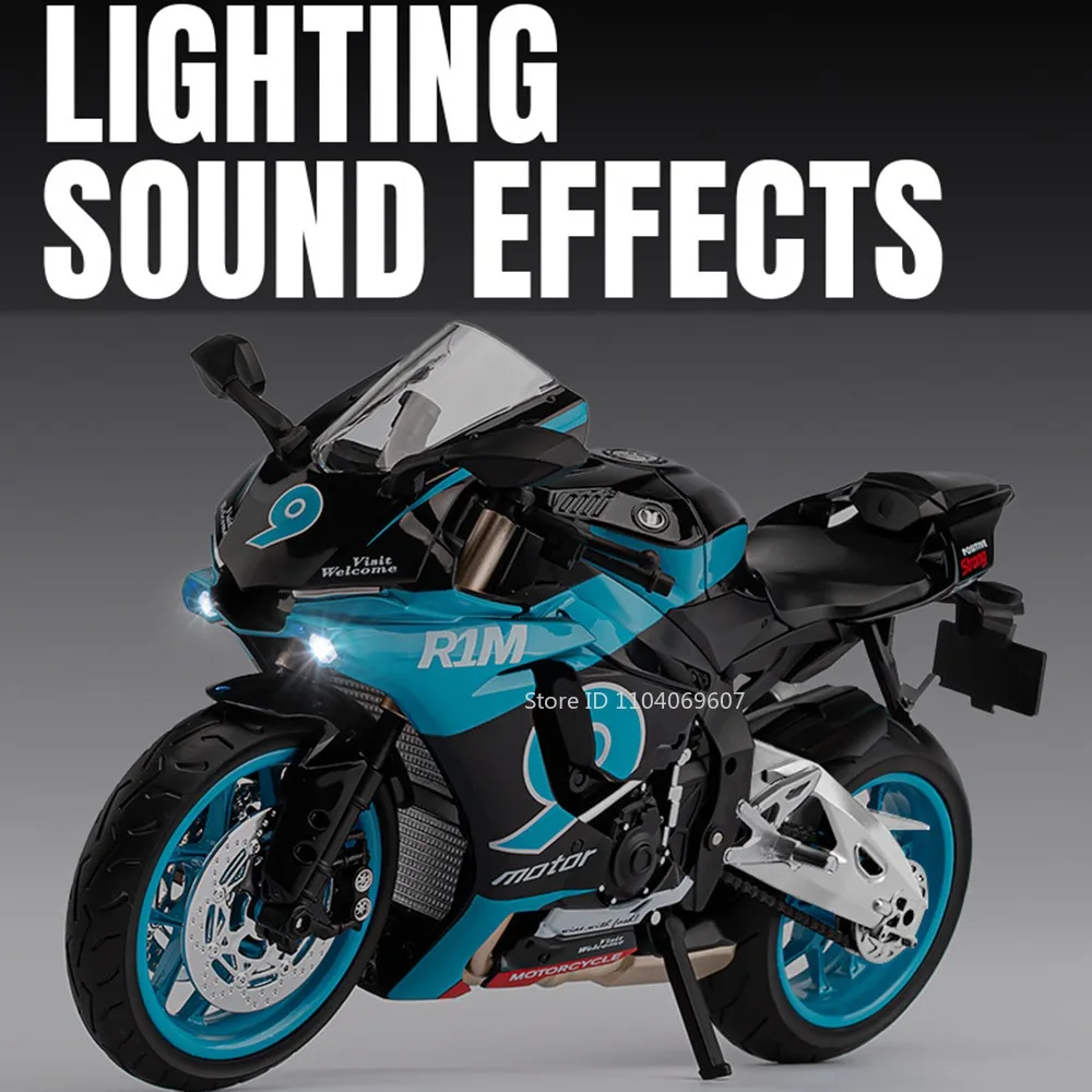 Maßstab 1:9 R1M CBR1000RR Motorrad Simulation Spielzeug Modelle Legierung Diecast Sound Licht Stoßdämpfung Miniatur Motorrad Spielzeug