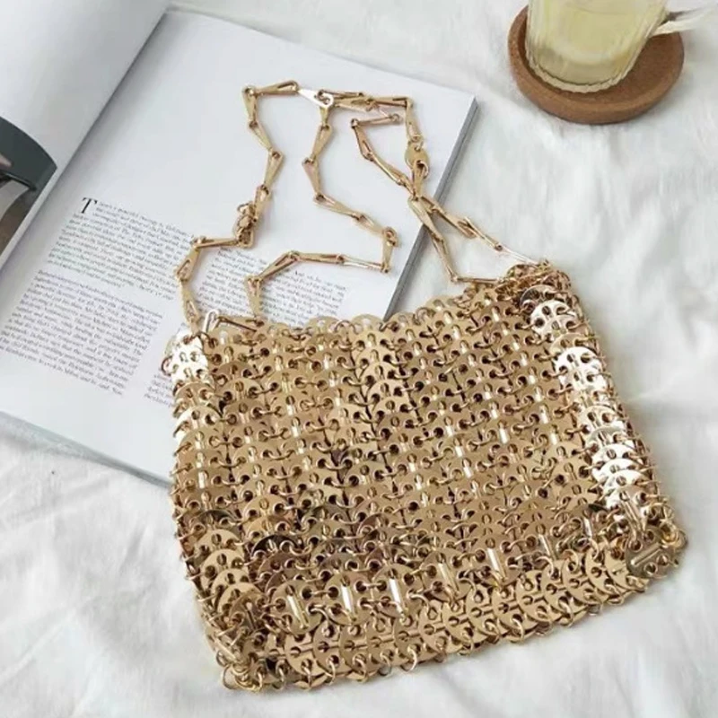 Imagem -05 - Luxo Designer Clutch Bags Handmade Sequined Woven Tote Bolsa para Senhoras Sliver e Gold Party Wallet Alta Qualidade