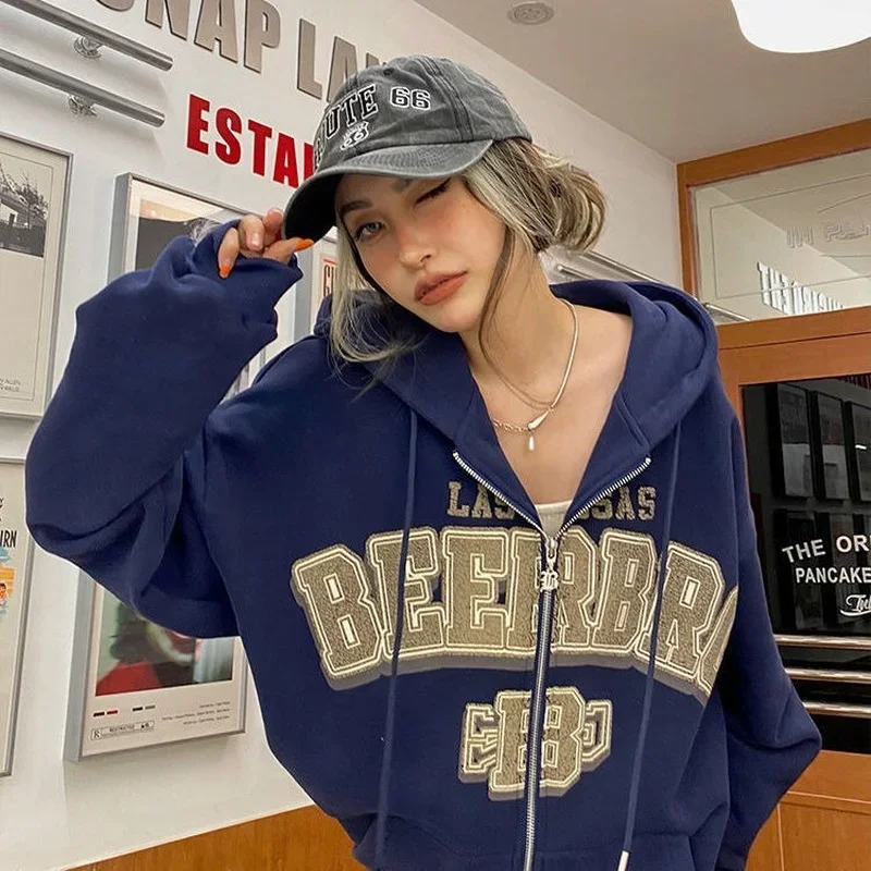 Letter Printing Hoodies Women High Street LooseSimple Sweatshirts Vintage Hoodie Casual Long Sleeve Sweatshirt Women Clothes Top