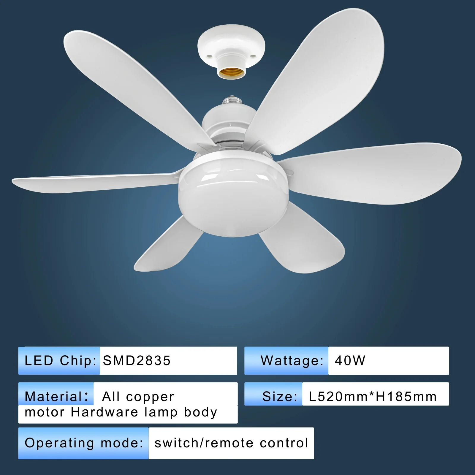 LED ceiling fan light E27 with remote control dimming 3-speed adjustable wind speed suitable for living room study home use