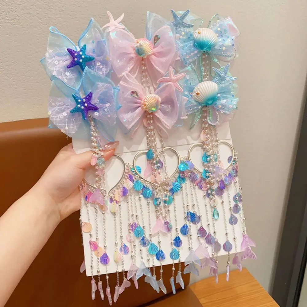 Jepit Rambut Lucu Fashion Mutiara Putri Duyung Rumbai Manis Rantai Dahi Peri Aksesori Kait Telinga Kreatif untuk Anak-anak