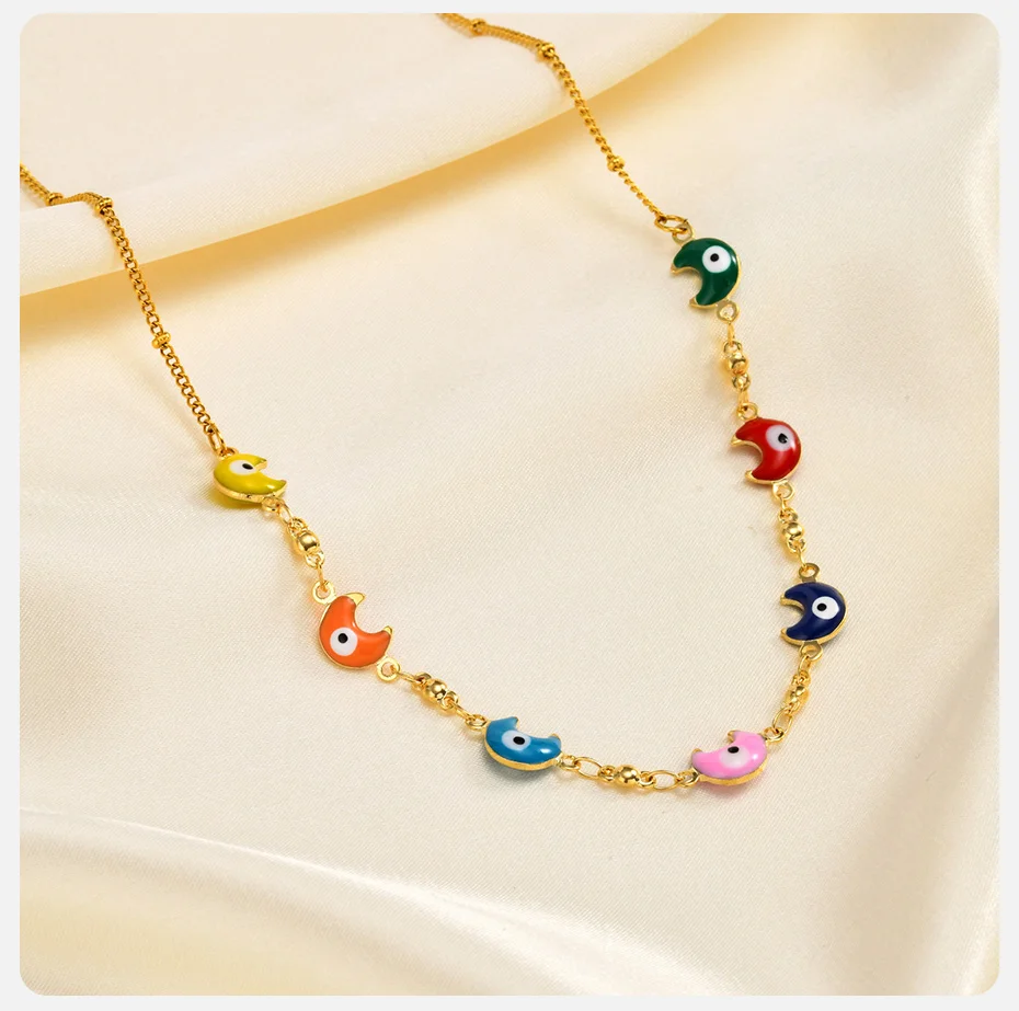 Vnox Goldfarbene, bunte Emaille-Mond-Abstandshalterperlen für Halsketten, Armbänder und Fußkettchen für Damen – Sommer-Reise-Schmuck – Detail 5