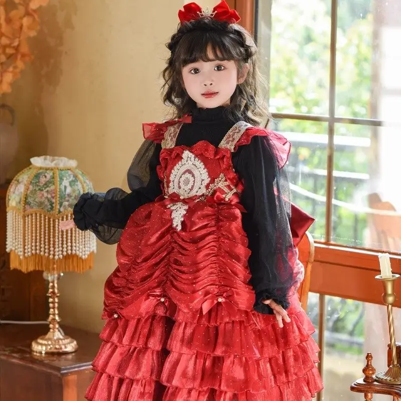 Ins Handmade New Girls' Autumn and Winter New Year's Dress Lolita Bell Princess Dress Children's New High-end Party Dress