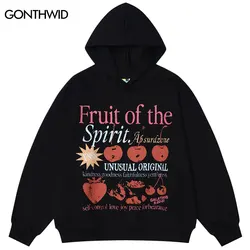 Harajuku Hoodie Retro Graphic Cherry Printed Hooded Sweatshirt Streetwear Men Hip Hop Casual Baggy Pullover Oversized Hoodies