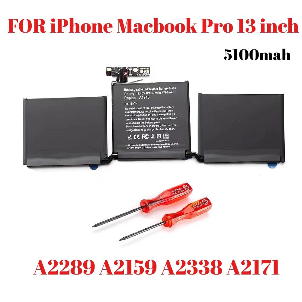 

Сменный аккумулятор для ноутбука Iphone MacBook Pro 13 дюймов A2289 A2159 A2338 A2171 11,4 В 5100 мАч литий-полимерный аккумулятор