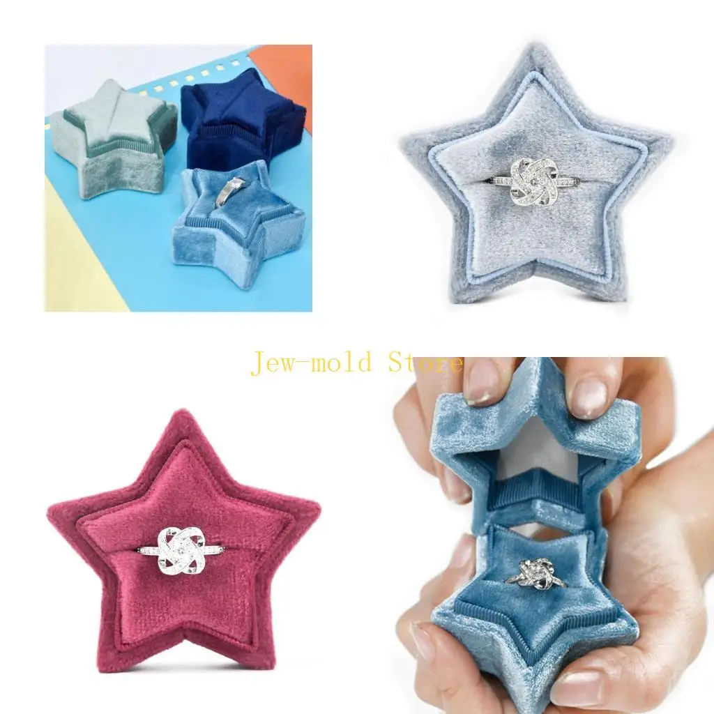 

C71B Flannel Luxury Star Shaped Ring Boxes Engagement Wedding Ring Display Box Jewelry for Case for Wedding Party