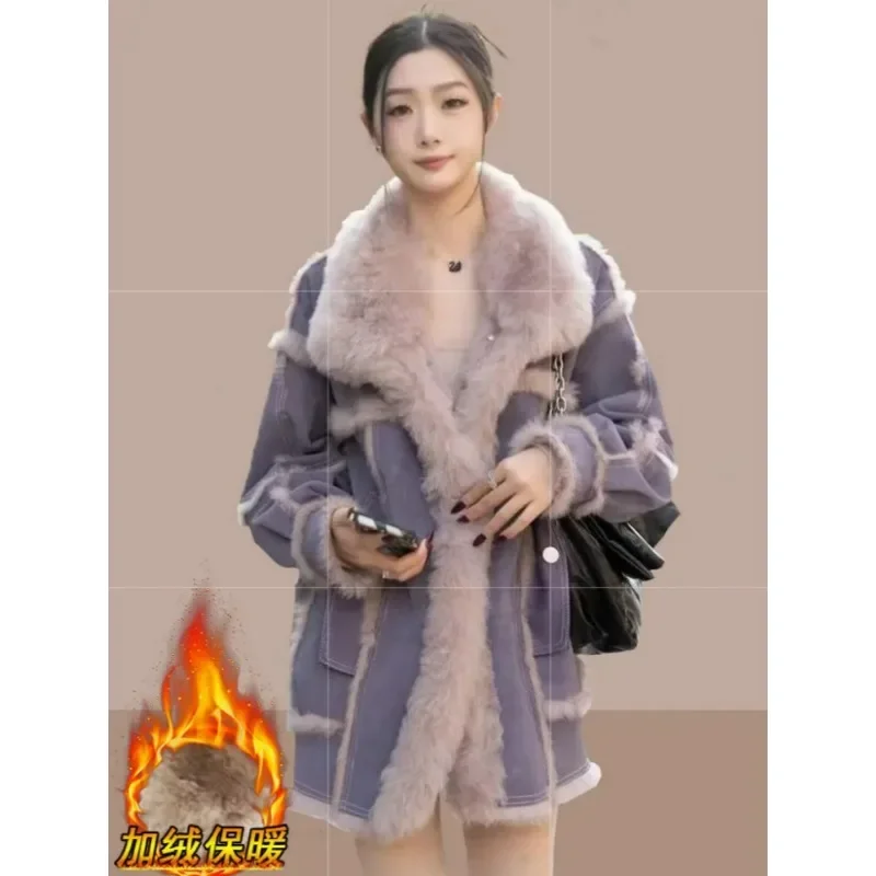 Autumn Winter New Women Faux Mink Fur Jacket Leopard Print Thicken Warm Casual Short Outwear Fashion Pink Collar Long Sleeve