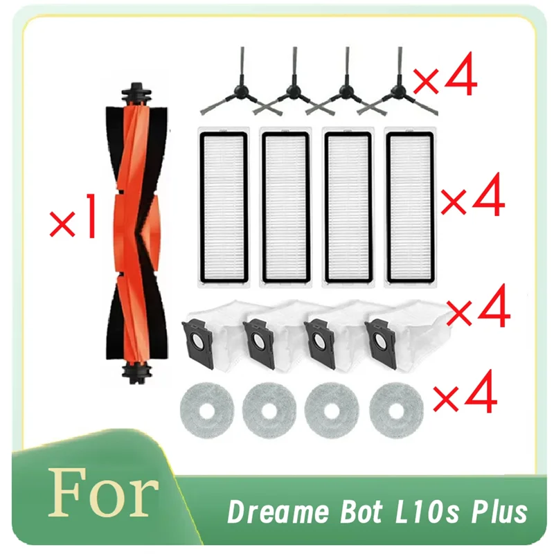 

BFYL 17 Pcs For Dreame Bot L10s Plus Robot Vacuum Main Side Brush Mop Filter Dust Bags Long Lasting Spare Accessories