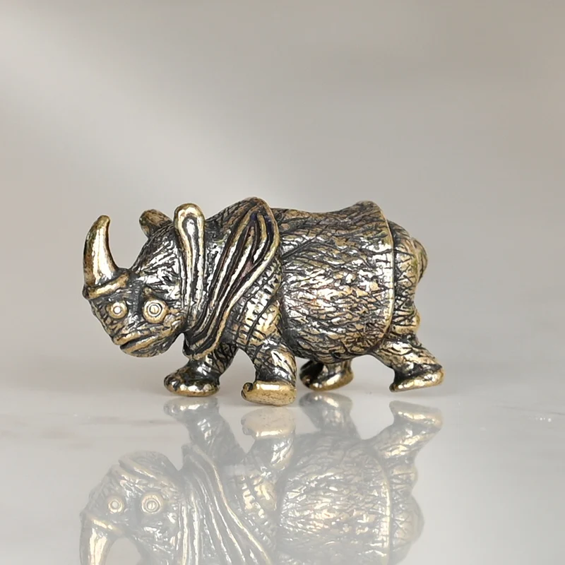 

Brass cute little rhino ornament brass distressed mini rhino table top tea table handle small copper piece