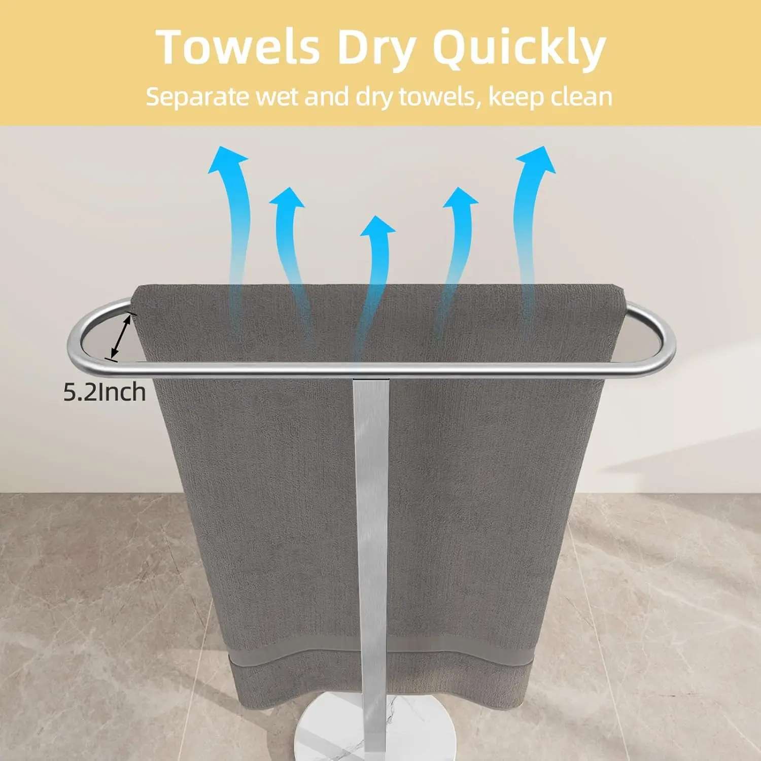 37 Inch Standing Towel Rack, 2 Tier Towel Holder Stand With Weighted Marble Base For Hanging Multiple Sizes Towels,