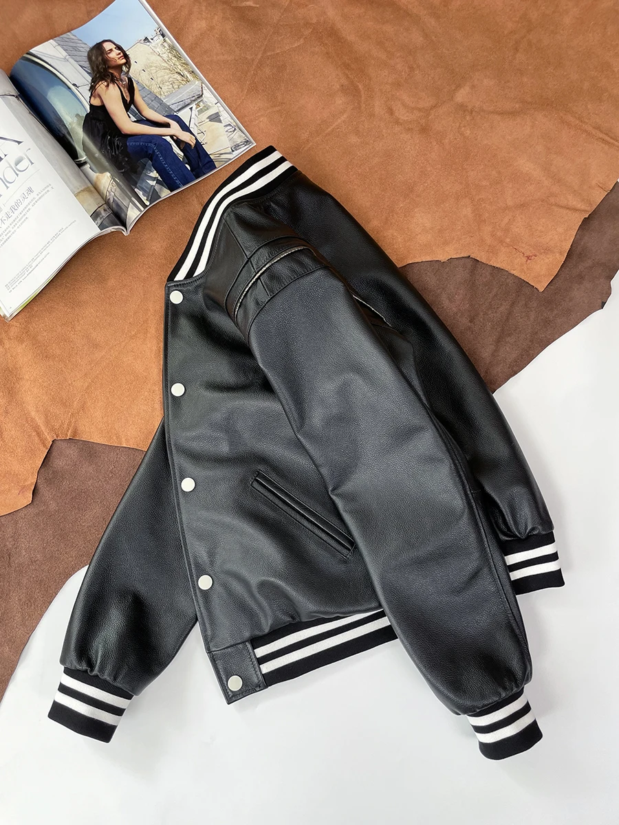 

Кожаная куртка мужская демисезонная повседневная свободного кроя классическая в бейсбольном стиле универсальная молодежная активная куртка