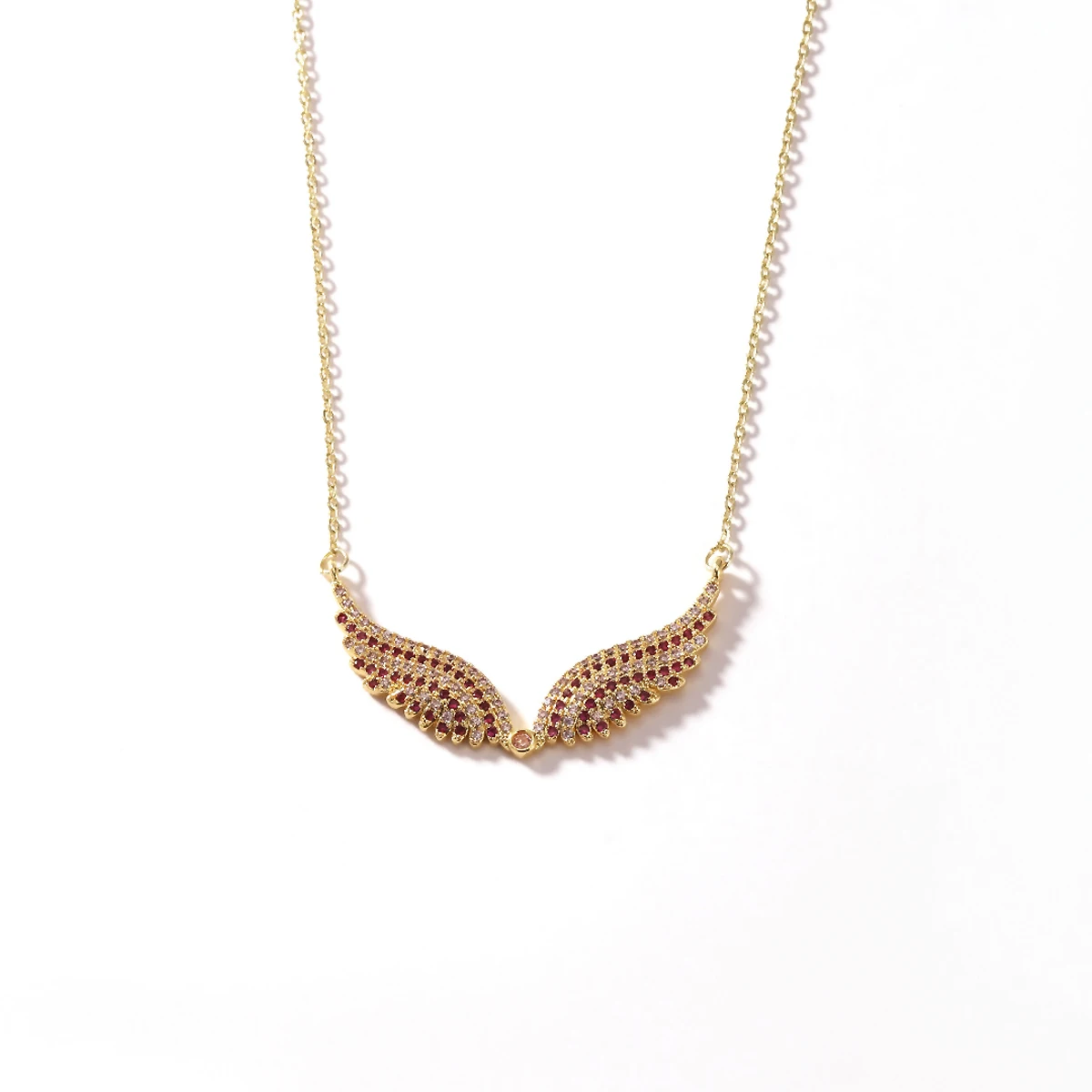 Engelsflügel-Halskette Vollbesetzt mit Zirkonia Feder-Anhänger Edelstahlkette Gold Silber Mehrfarbig Türkis Rosa Kristall Choker