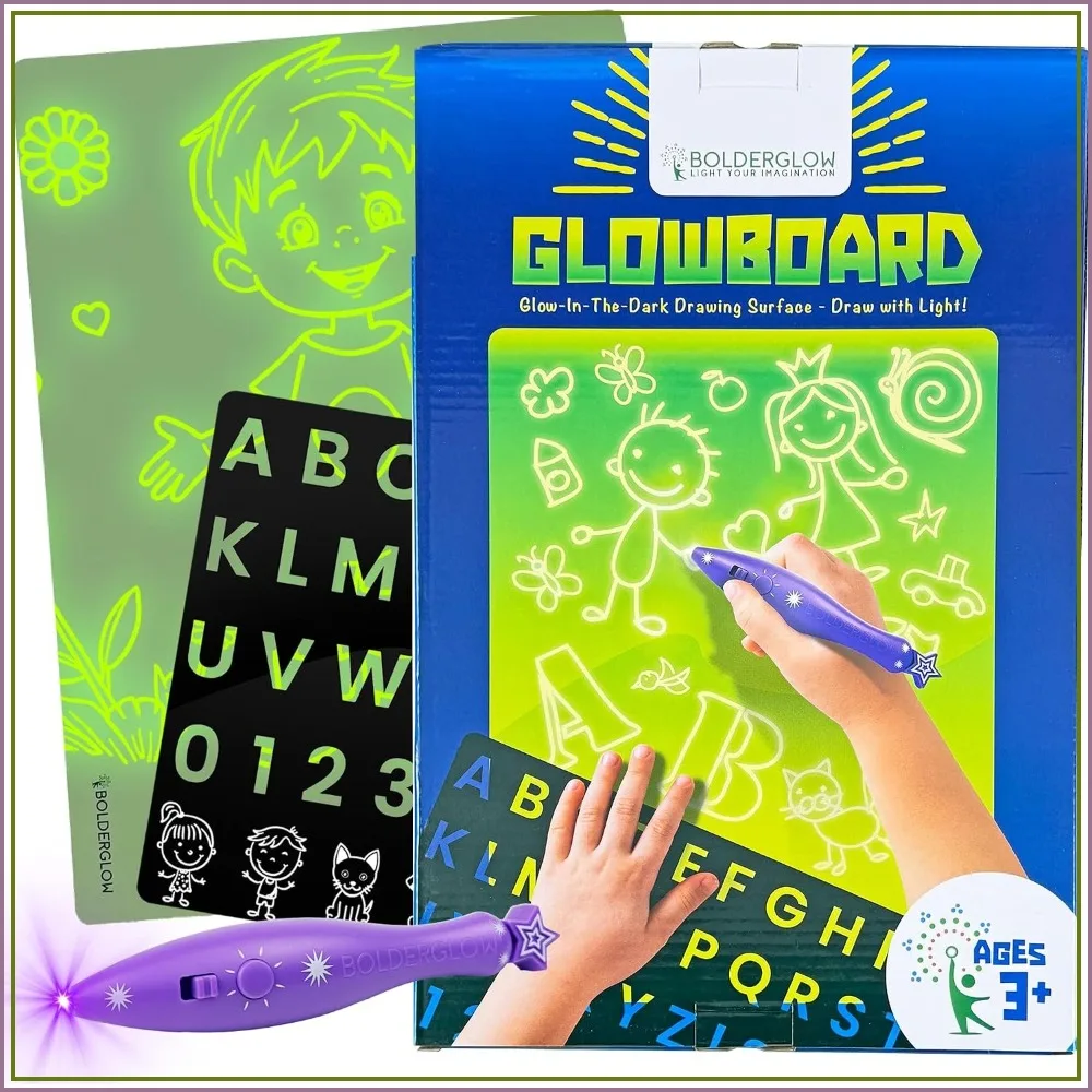 GlowBoard Light Drawing Pad – Double-Sided Glow-in-the-Dark Board, Reusable Light Pen Art Board, No Mess or Cleanup
