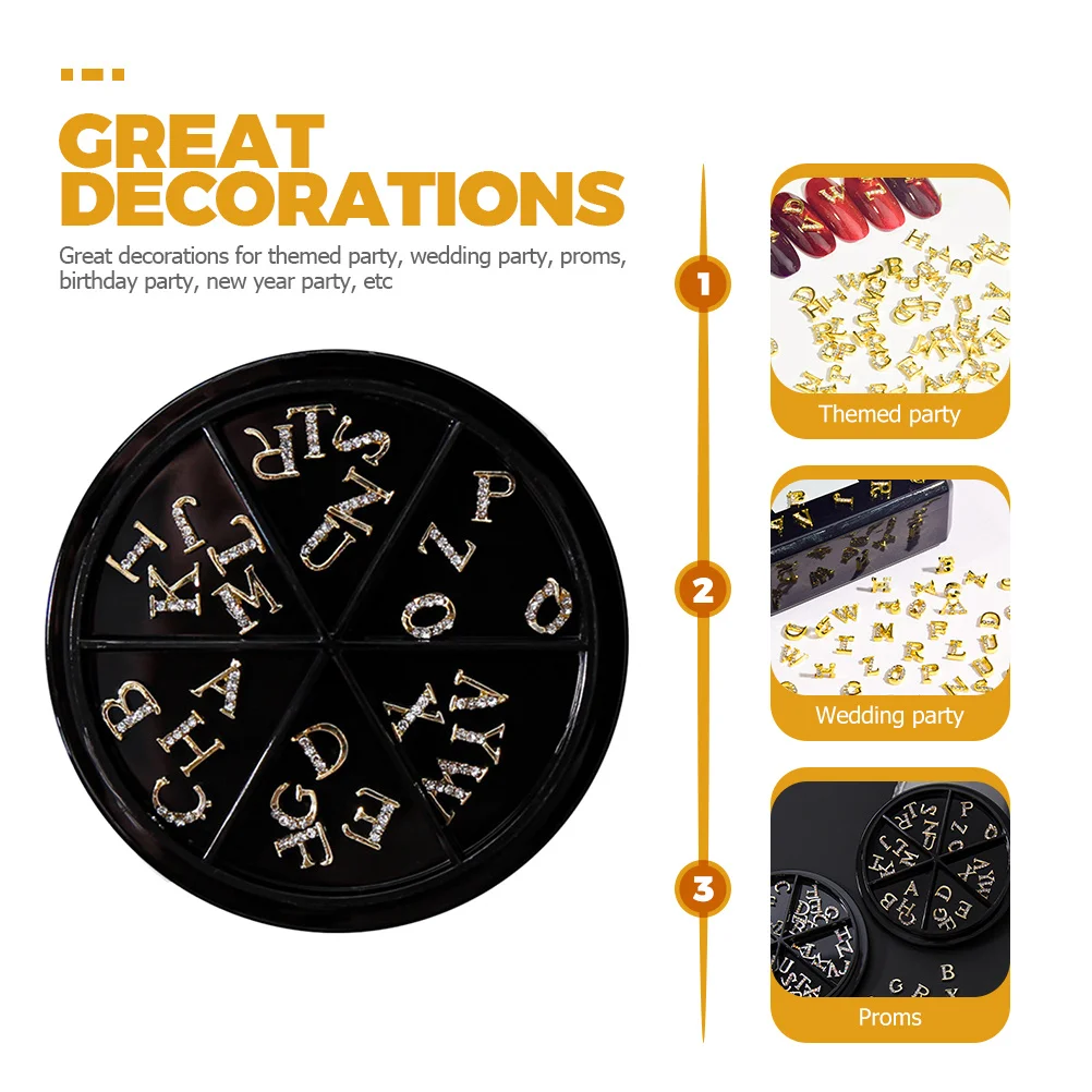 

52Pcs Creative Letter Nail Charms Alloy Rhinestone Manicure Decorations for DIY Nail Art Party Wedding Prom Birthday New Year
