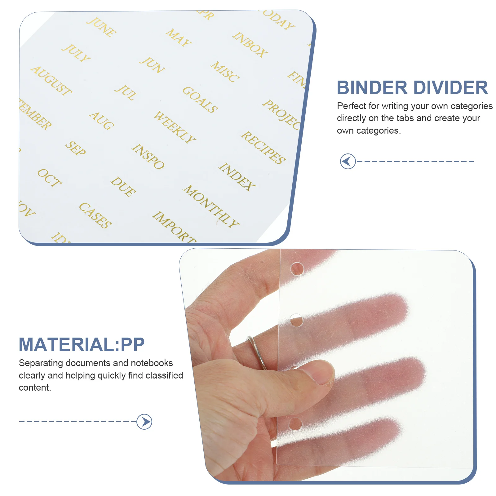 

1 set Binder Dividers 6-Ring Loose Leaf Notepad Divider Pages Clear Plastic Tabs For Organizing Notebooks Files Reports