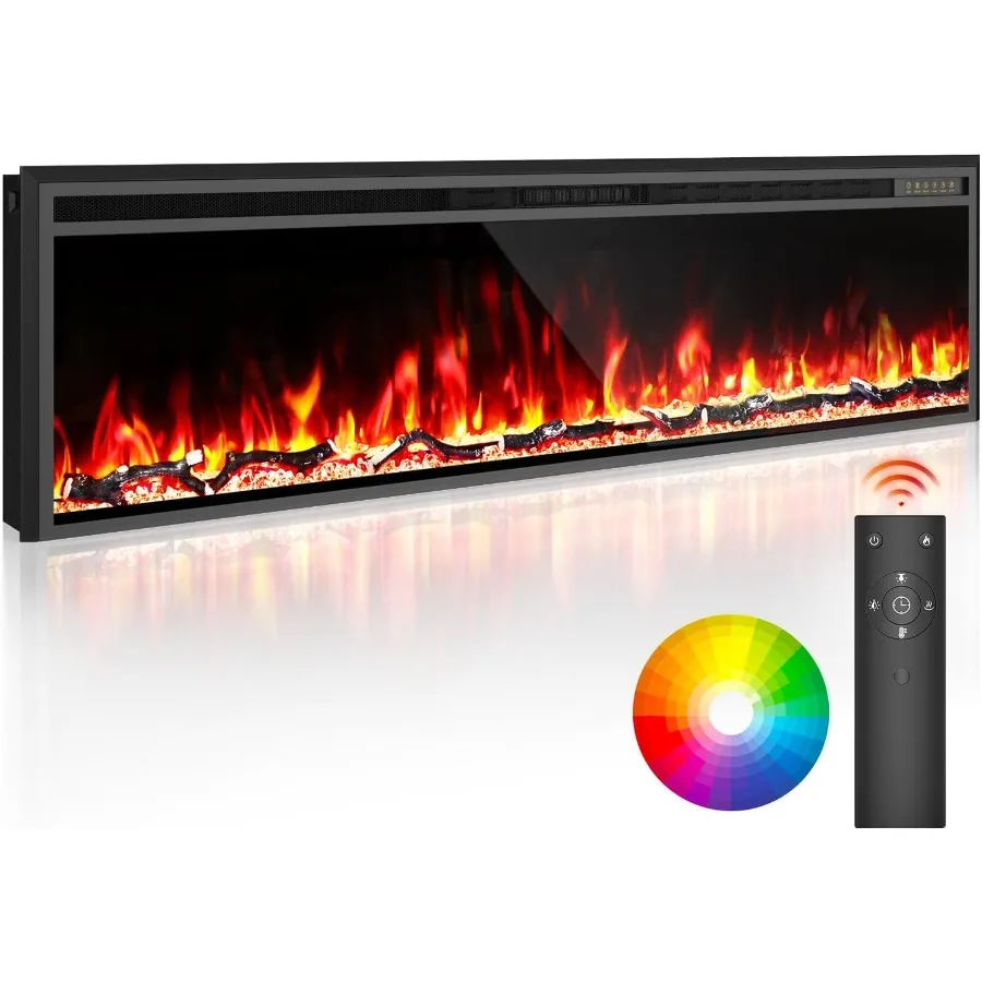 

72-дюймовая электрическая каминная вставка с 15 лунными цветами света и выходом нагрева 5100 БТЕ для современного обогрева гостиной или спальни