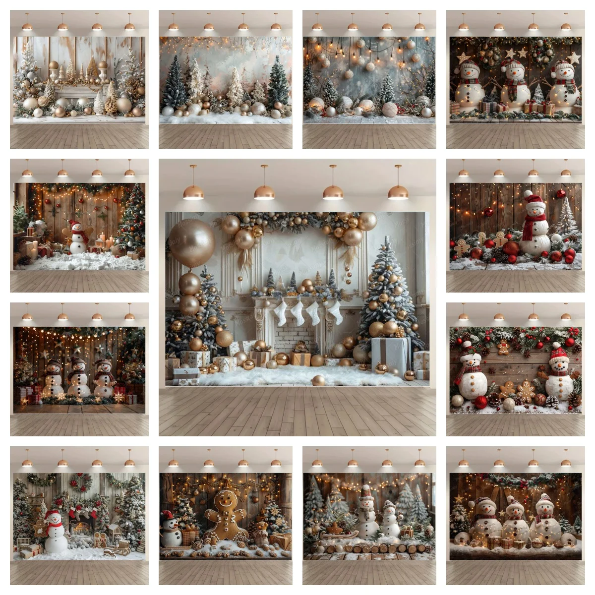 Weihnachtsballon-Schneemann-Geschenkbox, weiße Decke, Kamin, Kinder-Familienporträt, Fotografie-Hintergrund, Dekorationszubehör