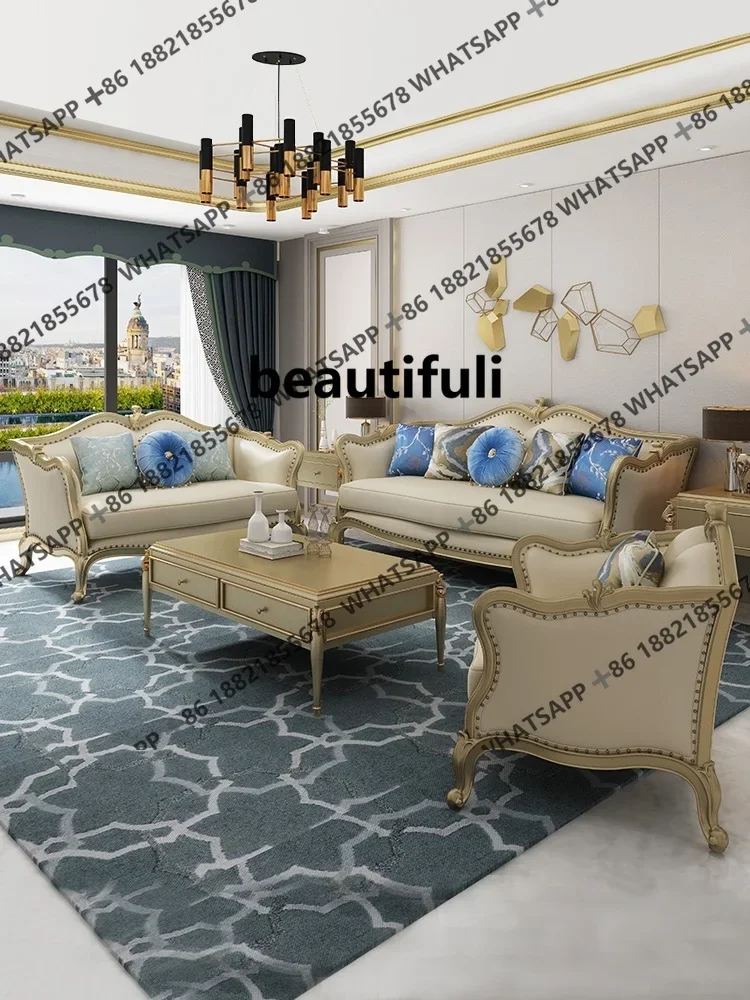 

New arrive American light luxury sofa living room combination modern simple size apartment European leather solid wood