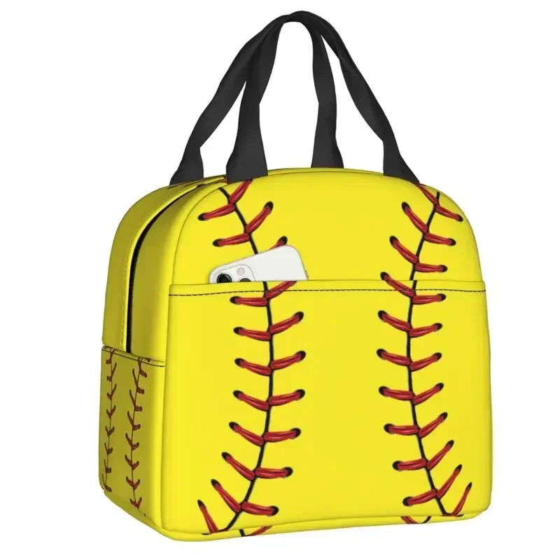 Softball Baseball Lace Lunch Box Women Waterproof Cooler Thermal Food Insulated Lunch Bag Office Work Reusable Picnic Tote Bags