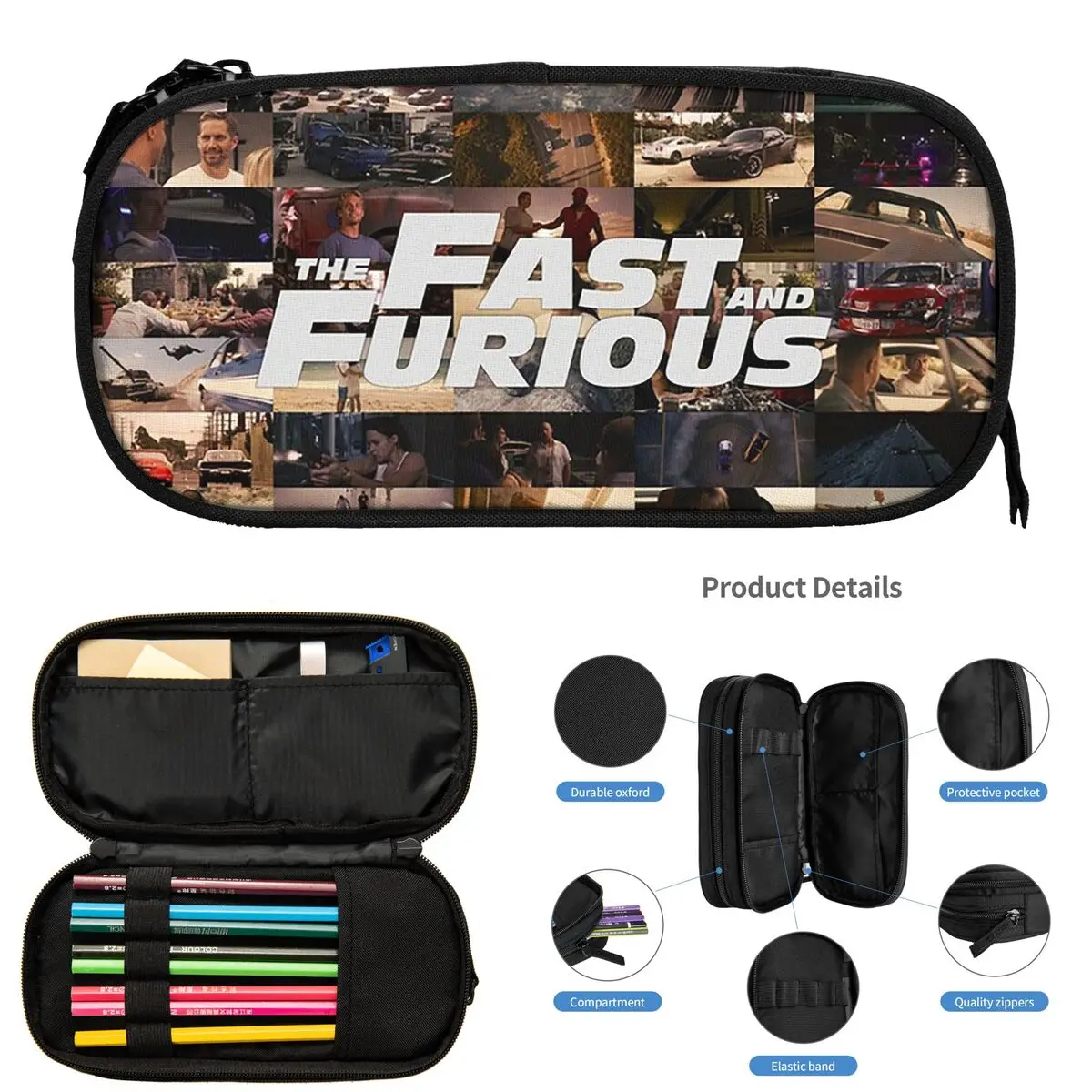 

Fast And Furious Legends Tribute Pencil Cases for Students Gifts Pen Box Pencil Bag Large Storage Pencil Pouch Storage