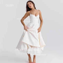 OLOEY Korea Simple Wedding Dresses Spaghetti Straps Satin Photoshoot Bridal Gowns Corset Back Ankle-Length A-Line Custom Made