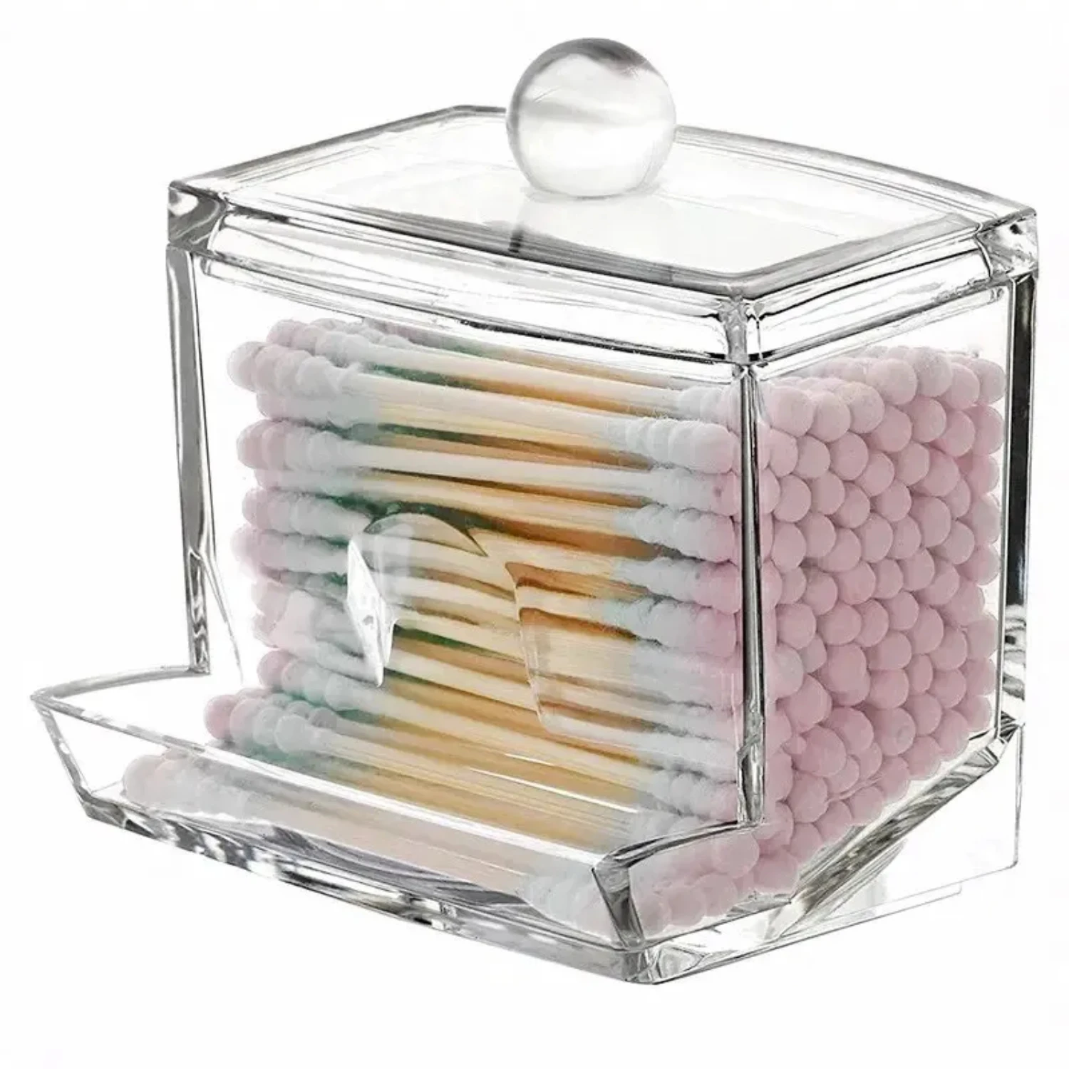 Spacious Acrylic Large Capacity Transparent Bathroom Organization Cotton Swab Ball Box with Lid - Convenient Dispenser and Stora