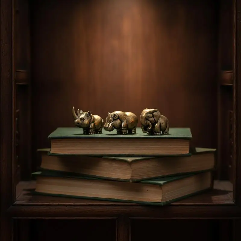 New Solid Brass Rhinoceros Hippo Elephant Figurine Set Handcrafted Vintage Finish For Home Office Desktop Decor Collection Gift