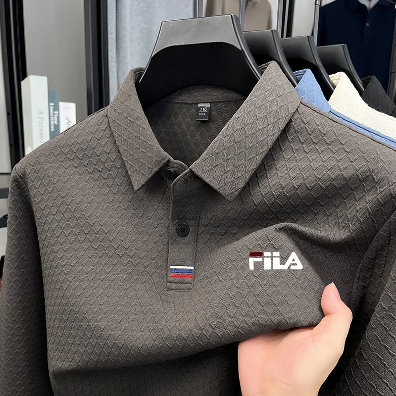 Modisches Herren-Poloshirt für den Herbst, neu, warm, mit Print, originelles, lässiges, einfarbiges Langarm-T-Shirt, bequem für den Alltag, Bürokleidung für Herren. – Detail 4
