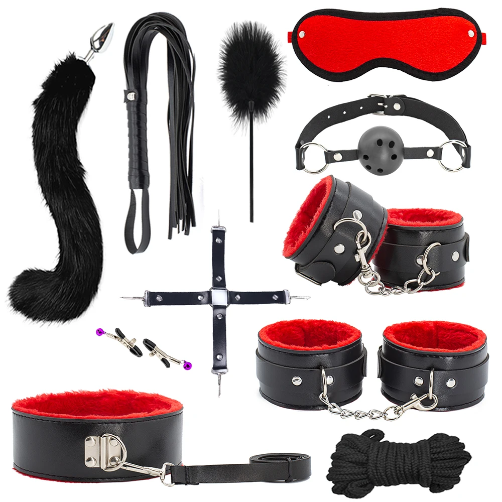 BDSM Kits Adults Sex Toys For Women Men Handcuffs Nipple Clamps Whip Spanking Sex Metal Anal Plug Vibrator Butt Bdsm Bondage Set view 4