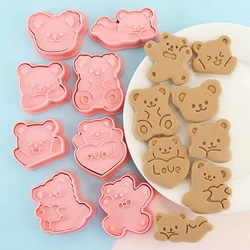 8Pcs Bear Cookie Cutter Plastic 3D Cartoon Stamp Molds Cookie Type Kid Birthday Party Baking Biscuit Pastry Bakeware Accessories
