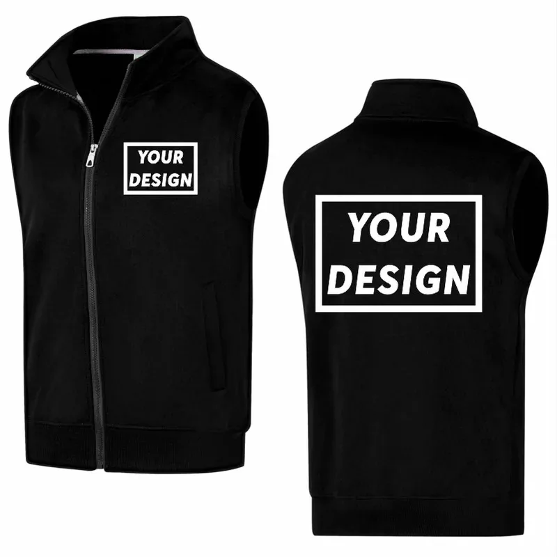 Winter Polar Fleece Vest Custom Logo Casual Solid Color Embroidery Company Brand plus Velvet Warm Print Text Picture