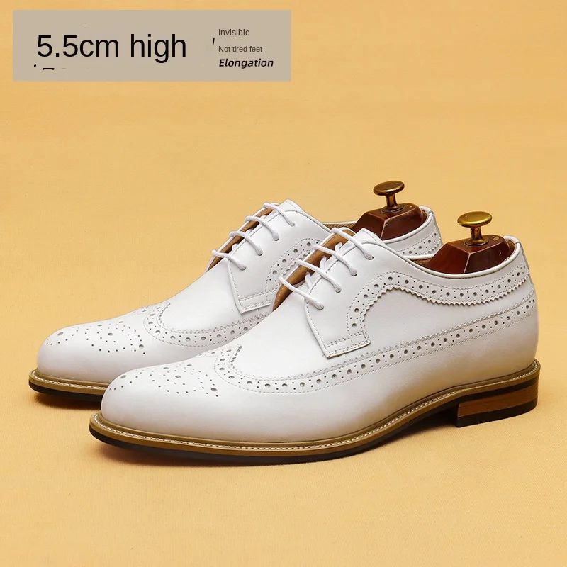 

Men's Invisible Height Increase Wedding Shoes | Genuine Leather Brogue Oxfords | Groom Business Formal Dress Derby Shoes