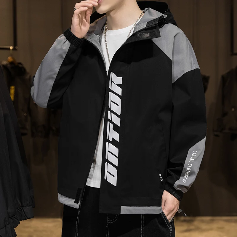 

Fashion Jacket Nice Autumn Hoodie Jackets Mens Clothing Spring Korea Style Coat Streetwear Patchwork Long Sleeve Tops For Youth