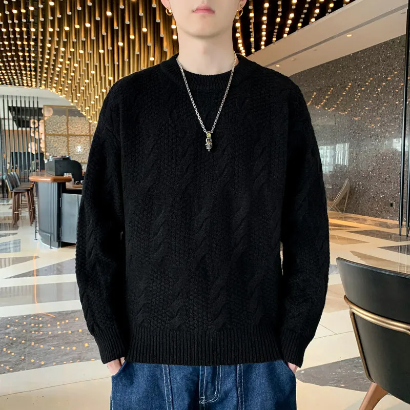 Casual Yellow O Neck Sweater Men Korean Fashion Long Sleeve Tassel Knitted Pullover for Autumn Lazy Long Sleeve Knitted Jumper