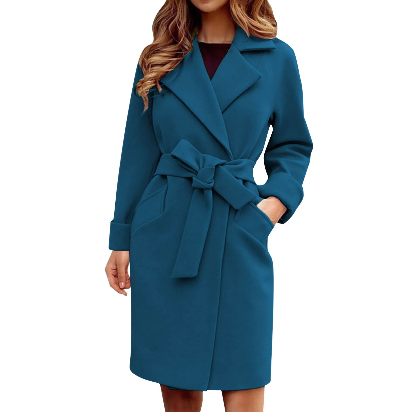 Trench coat rosa médio longo feminino, Sobretudo meio longo casual, Cardigan frontal aberto, bota de lã, jaquetas de inverno, Casacos, Quente, 2023