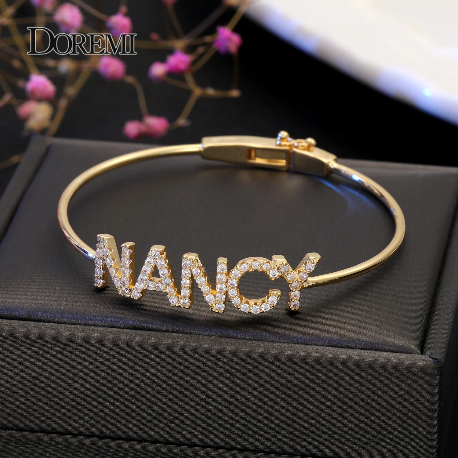 lateefah crystal name bracelet and zircon 9mm letter personalized bracelet, rhinestone hand jewelry, pink heart bracelet customi